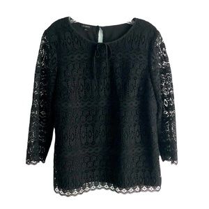 Talbots Lace Crochet Black Blouse Size M